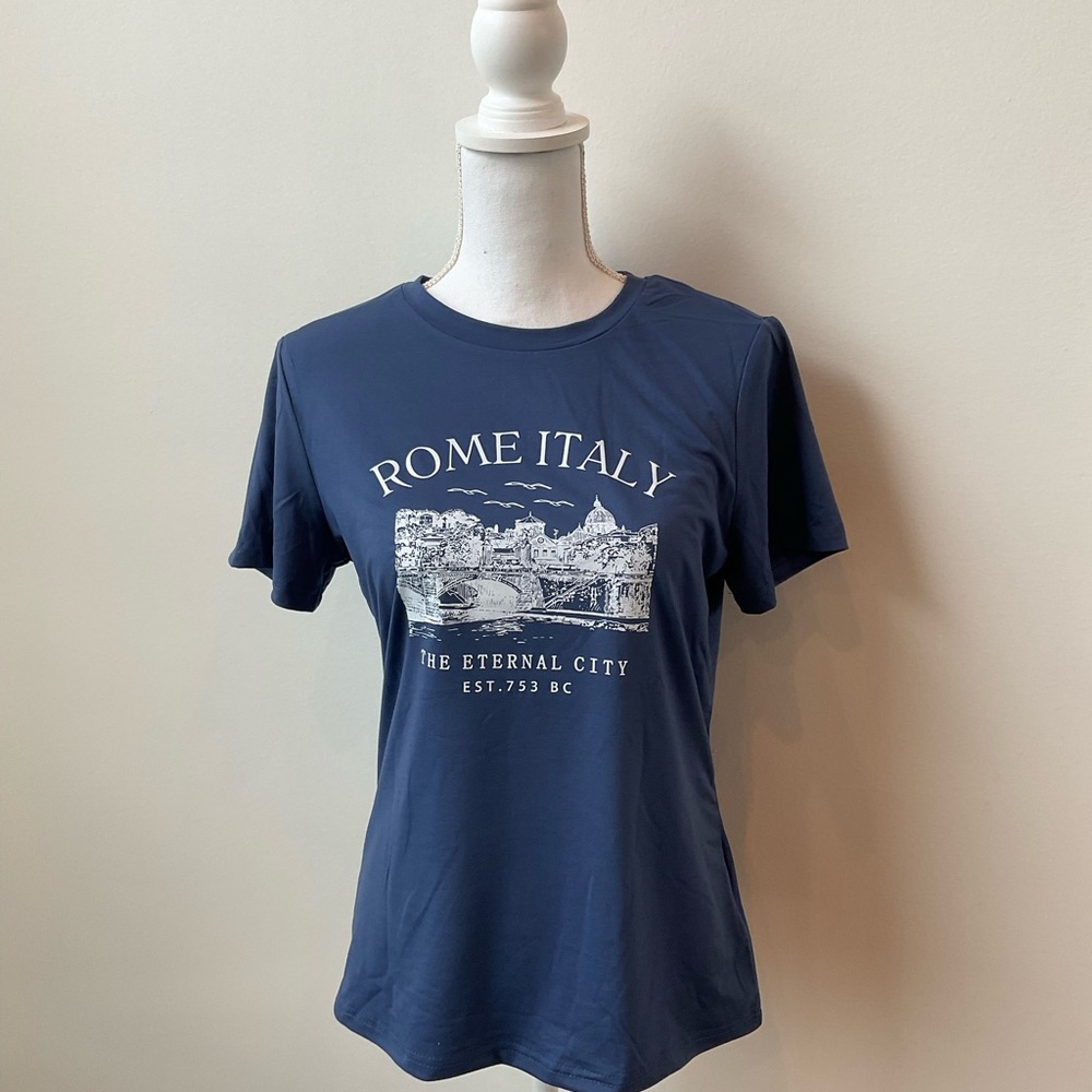 New with Tags Rome Italy Blue Casual T-Shirt